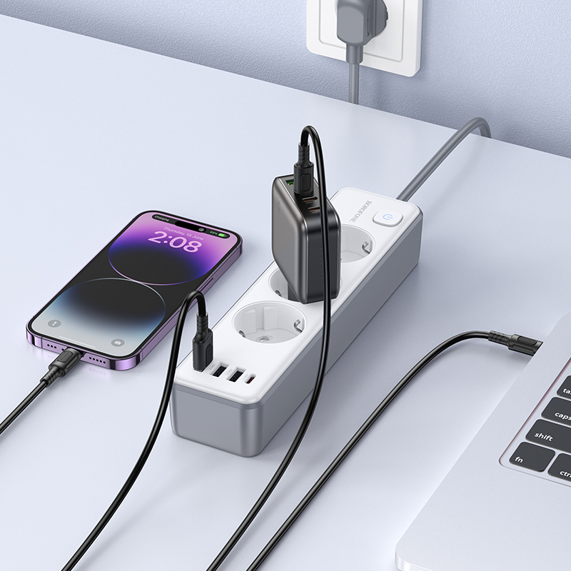 Borofone hálózati elosztó BAC9 - 3 aljzat 240V + 3xUSB + Type C - PD 20W 2 méter fekete-7