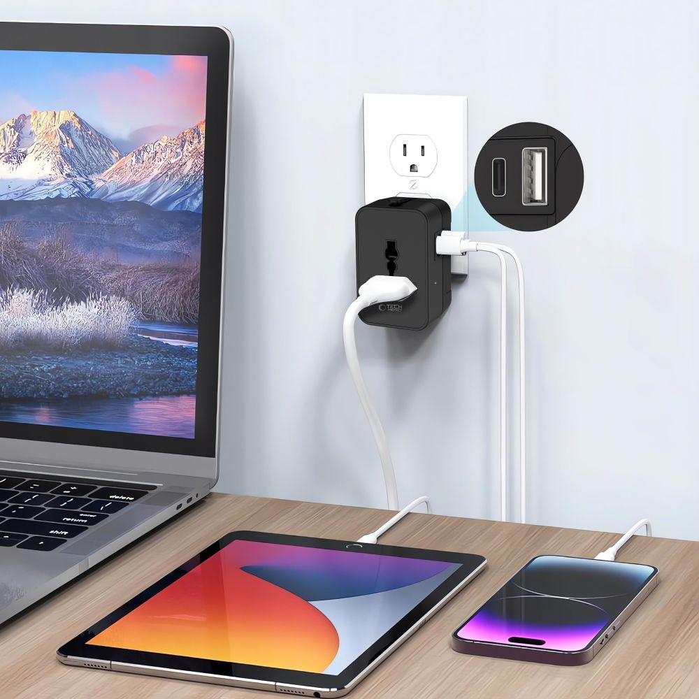 Tech-Protect TA300 Utazó Adapter EU / UK / US / AU Fekete-3