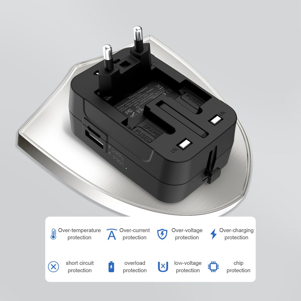 Tech-Protect TA300 Utazó Adapter EU / UK / US / AU Fekete-5