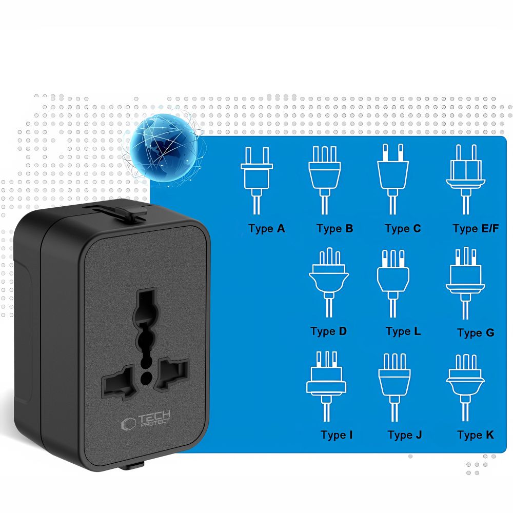 Tech-Protect TA300 Utazó Adapter EU / UK / US / AU Fekete-7