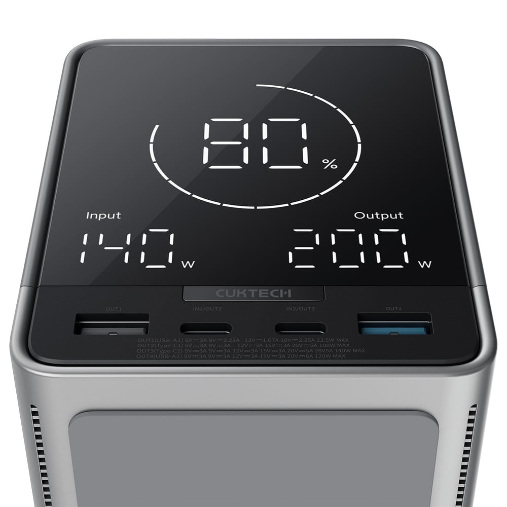 Cuktech Powerbank 300W 40000mAh vezeték nélküli töltéssel 2x USB-C + 2x USB-A - Fekete-14