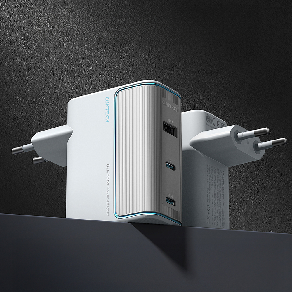 Cuktech AD1003EU 100W GaN 2x USB-C + USB-A fali töltő kábellel - Fehér-2