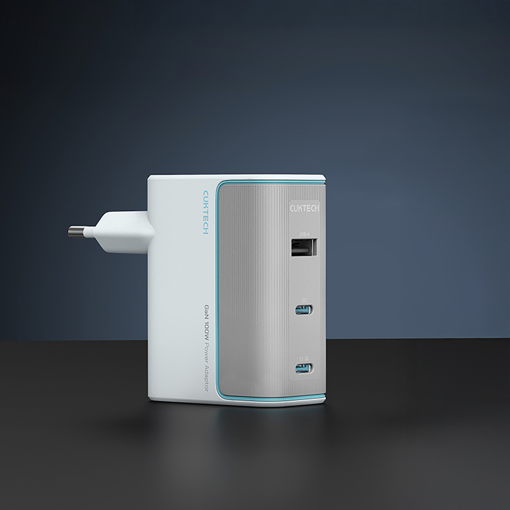 Cuktech AD1003EU 100W GaN 2x USB-C + USB-A fali töltő kábellel - Fehér-3