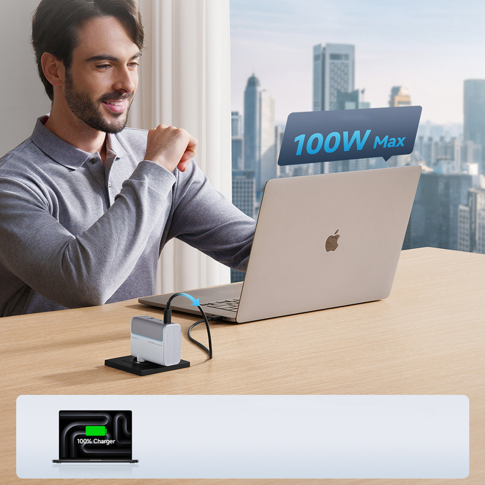 Cuktech AD1003EU 100W GaN 2x USB-C + USB-A fali töltő kábellel - Fehér-5