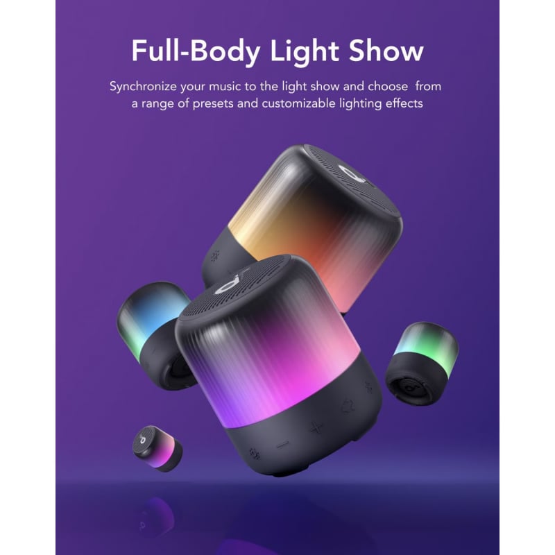 Bluetooth Hangszóró Anker SoundCore Glow Mini, 8W, RGB, Vízálló, Fekete A3136G11-1