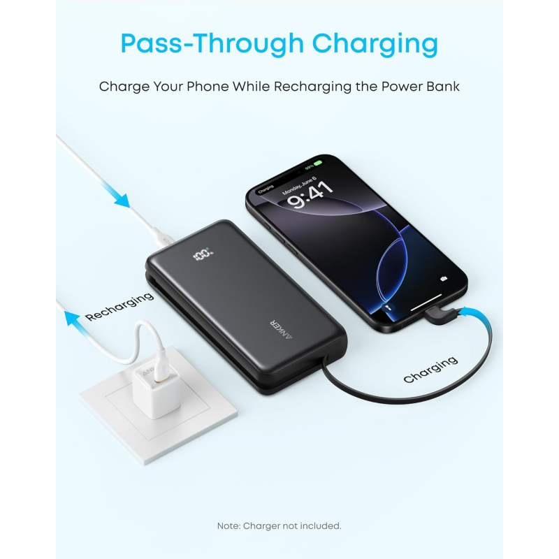 Powerbank Anker Zolo, 10000mAh, 22.5W, QC + PD, Fekete A110DH11-3