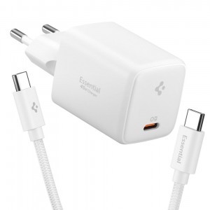 Spigen EE451EU Essential 1-portos hálózati töltő 45W + Type-C kábel Fehér