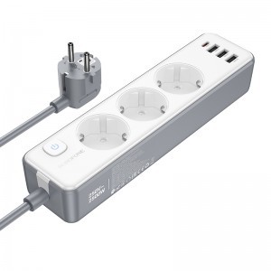 Borofone hálózati elosztó BAC9 - 3 aljzat 240V + 3xUSB + Type C - PD 20W 2 méter fekete