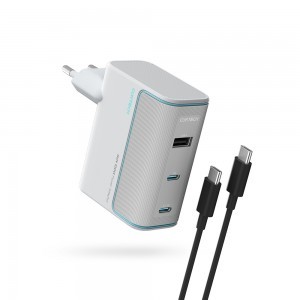 Cuktech AD1003EU 100W GaN 2x USB-C + USB-A fali töltő kábellel - Fehér