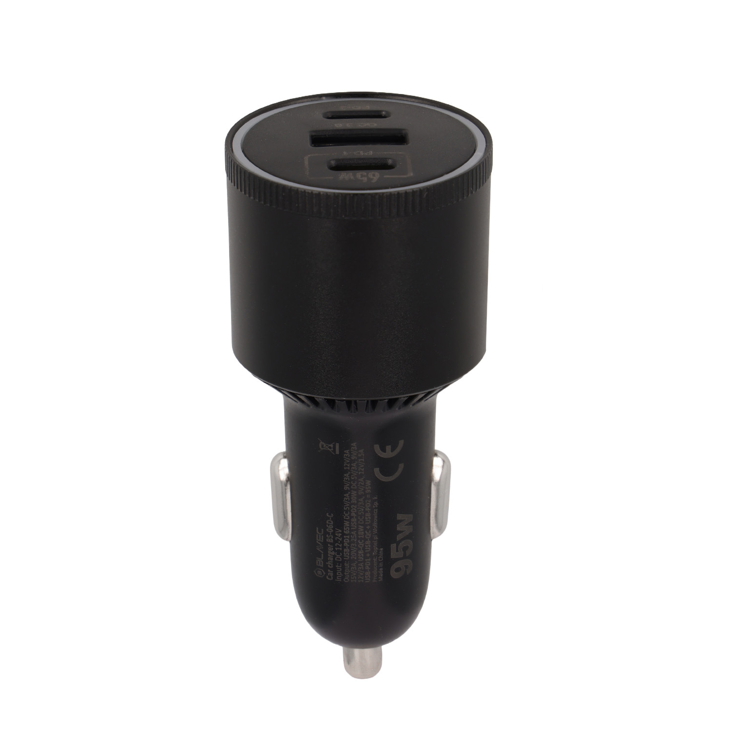 Blavec autós töltő BS-06D-C Trip - USB + 2xType C - QC 3.0 18W PD 65W with Type C to Type C (CCBS06DCQ-U2CB) fekete-1