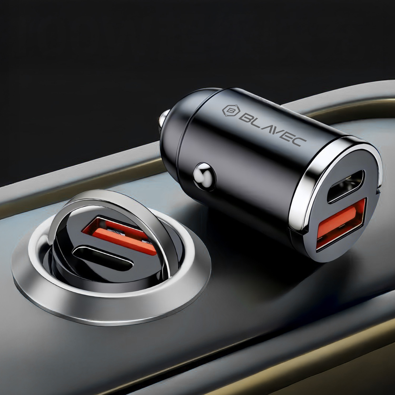 Blavec Autós töltő BS-02B-C Aero - USB + Type C - QC 3.0 18W PD 30W Type C - Type C kábellel (CCBS02BCA-UCB) fekete-2