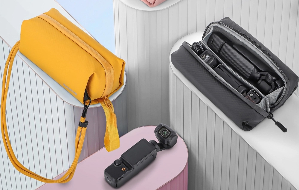 Tárolótáska Sunnylife DJI OSMO 360/ Insta360 GO Ultra/ OP 3/ sportkamerához, okostelefonhoz (sárga)-3