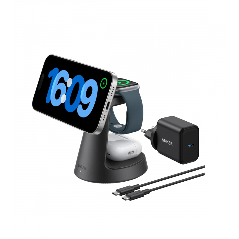 Anker MagGo 3in1 vezeték nélküli töltőállomás, 15W, 1.67A, fekete B25M4G11-1