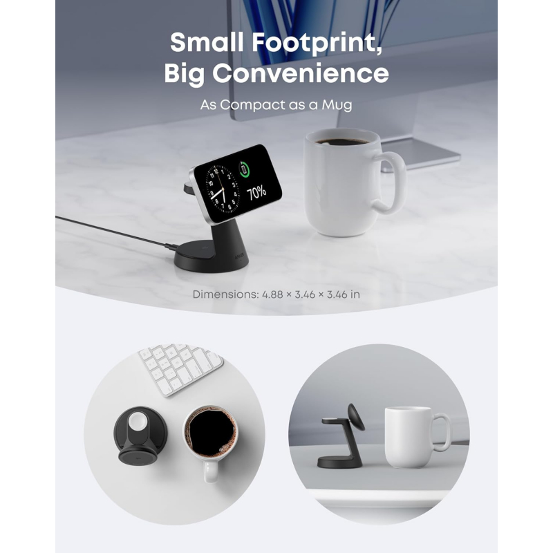 Anker MagGo 3in1 vezeték nélküli töltőállomás, 15W, 1.67A, fekete B25M4G11-3