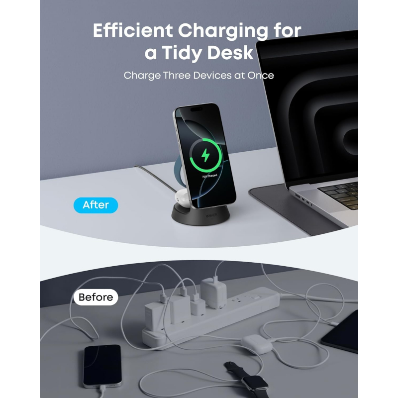 Anker MagGo 3in1 vezeték nélküli töltőállomás, 15W, 1.67A, fekete B25M4G11-7