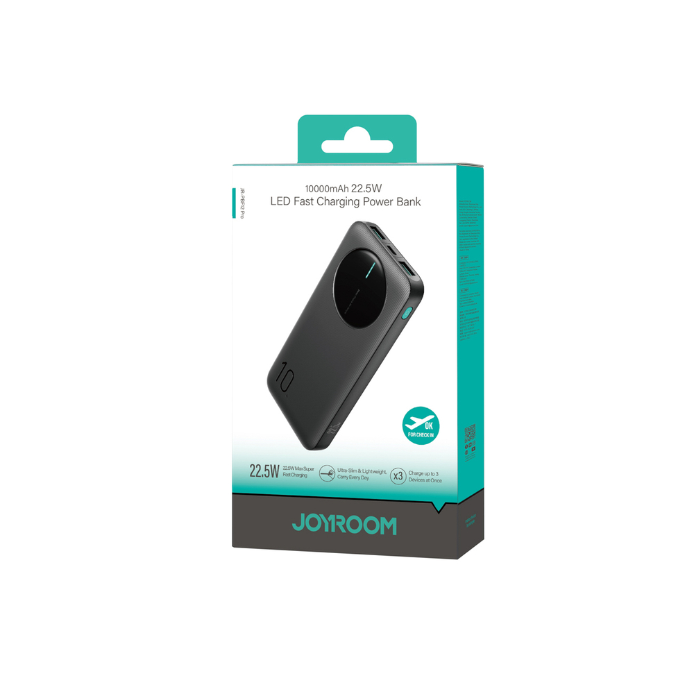 Joyroom JR-PBF12 Pro Powerbank 22,5W 10000mAh Digitális Kijelzővel 2x USB-A 1x USB-C - Fekete-9