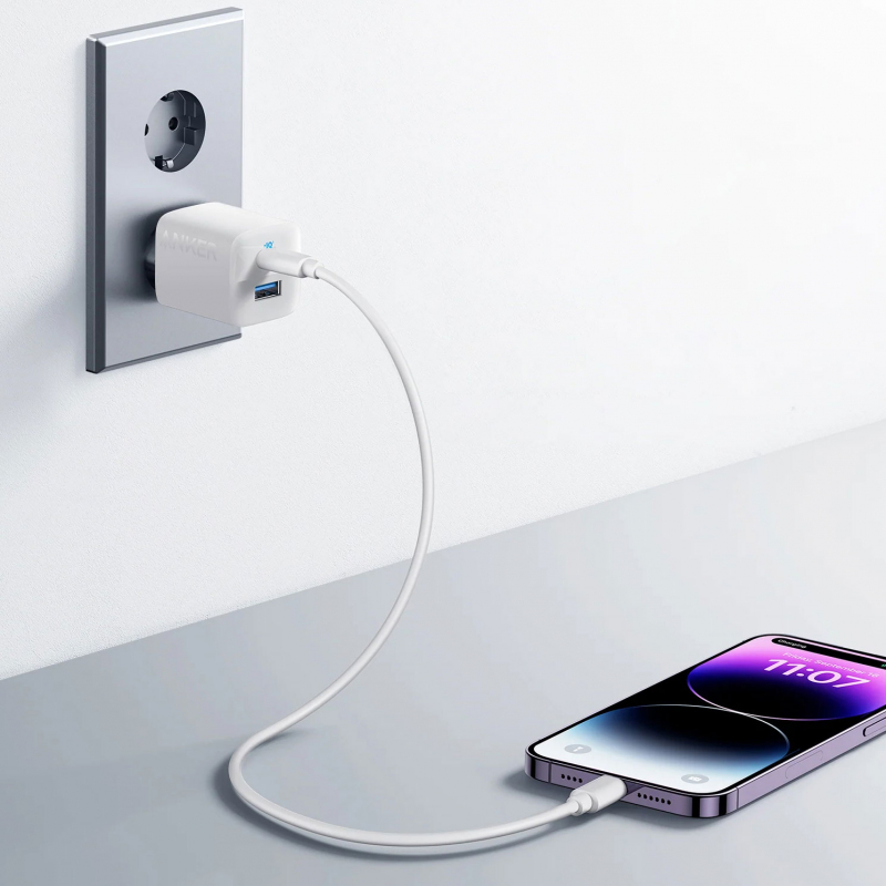 Fali Töltő Anker 323, 33W, 3A, 1 x USB-A - 1 x USB-C, Fehér A2331G21-1