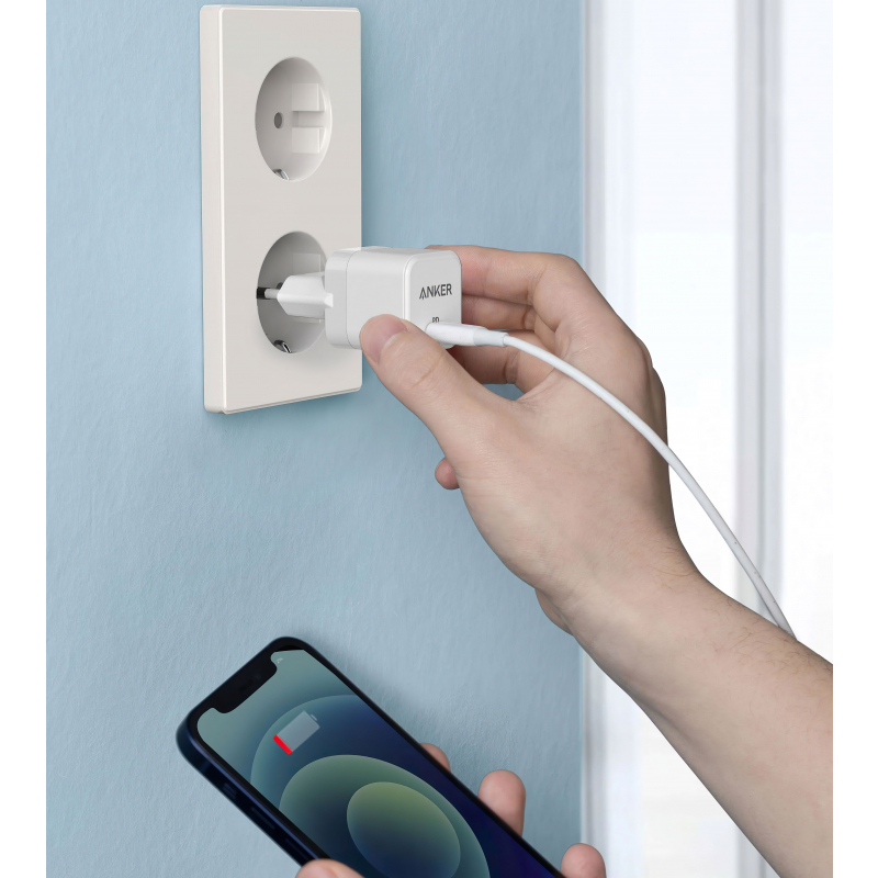 Fali Töltő Anker PowerPort III Cube, 20W, 3A, 1 x USB-C, Fehér A2149G21-1