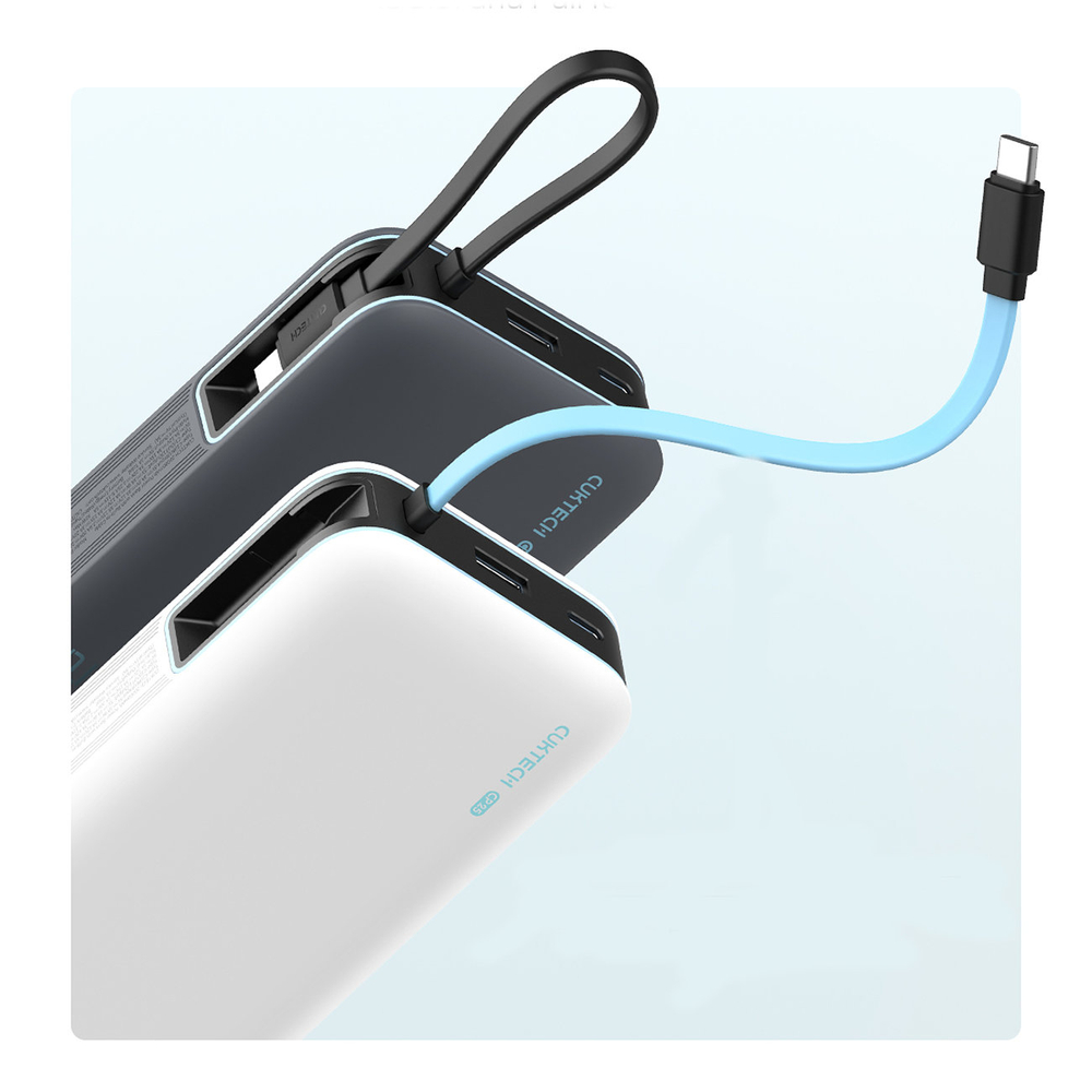 Cuktech CUKP200NGLLG 55W 20000mAh Powerbank beépített USB-C kábellel - Fehér-1