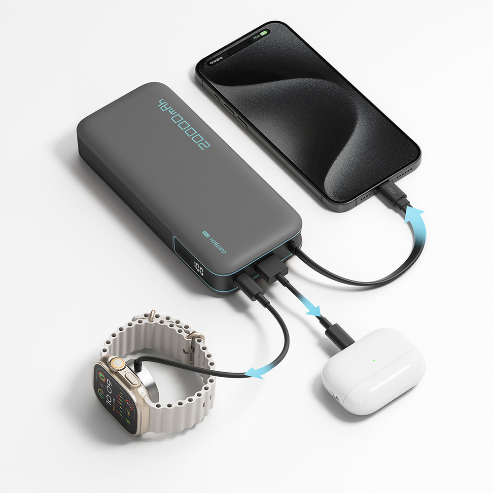 Cuktech CUKP200NGLLG 55W 20000mAh Powerbank beépített USB-C kábellel - Fehér-3