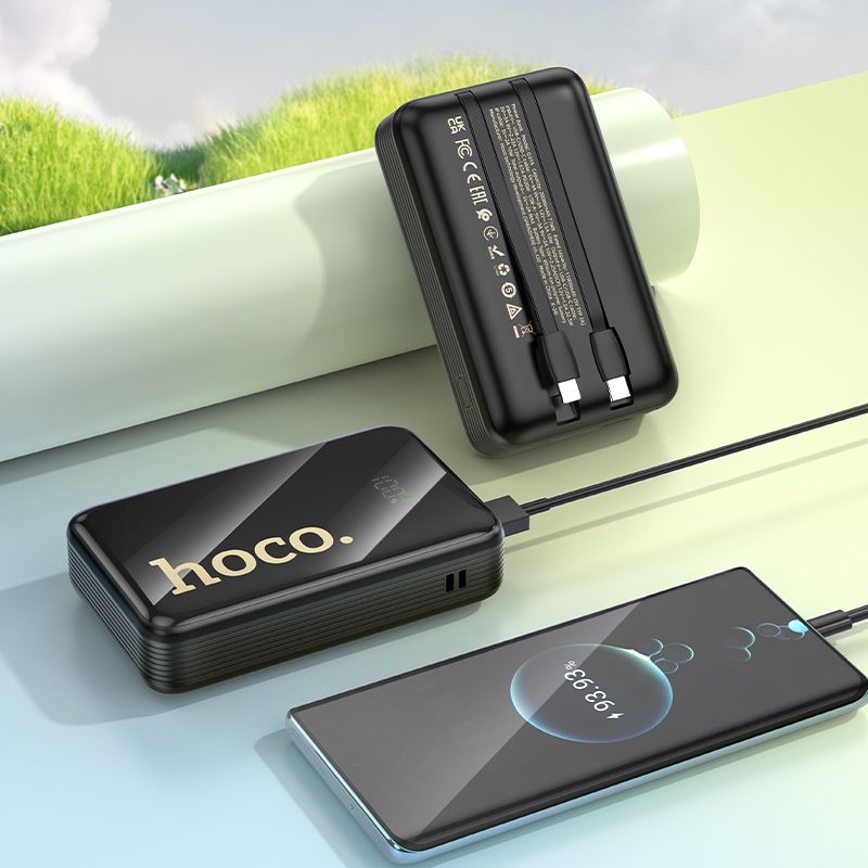 Hoco Q37A 20000 mAh QC PD 22,5W beépített USB-C + Lightning kábelekkel powerbank fekete-7