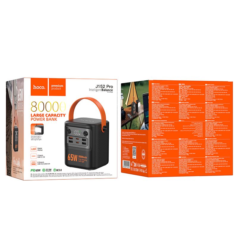 Hoco J152 Pro Tough 80000 mAh QC3.0 PD3.0 3.25A 65W powerbank fekete-8