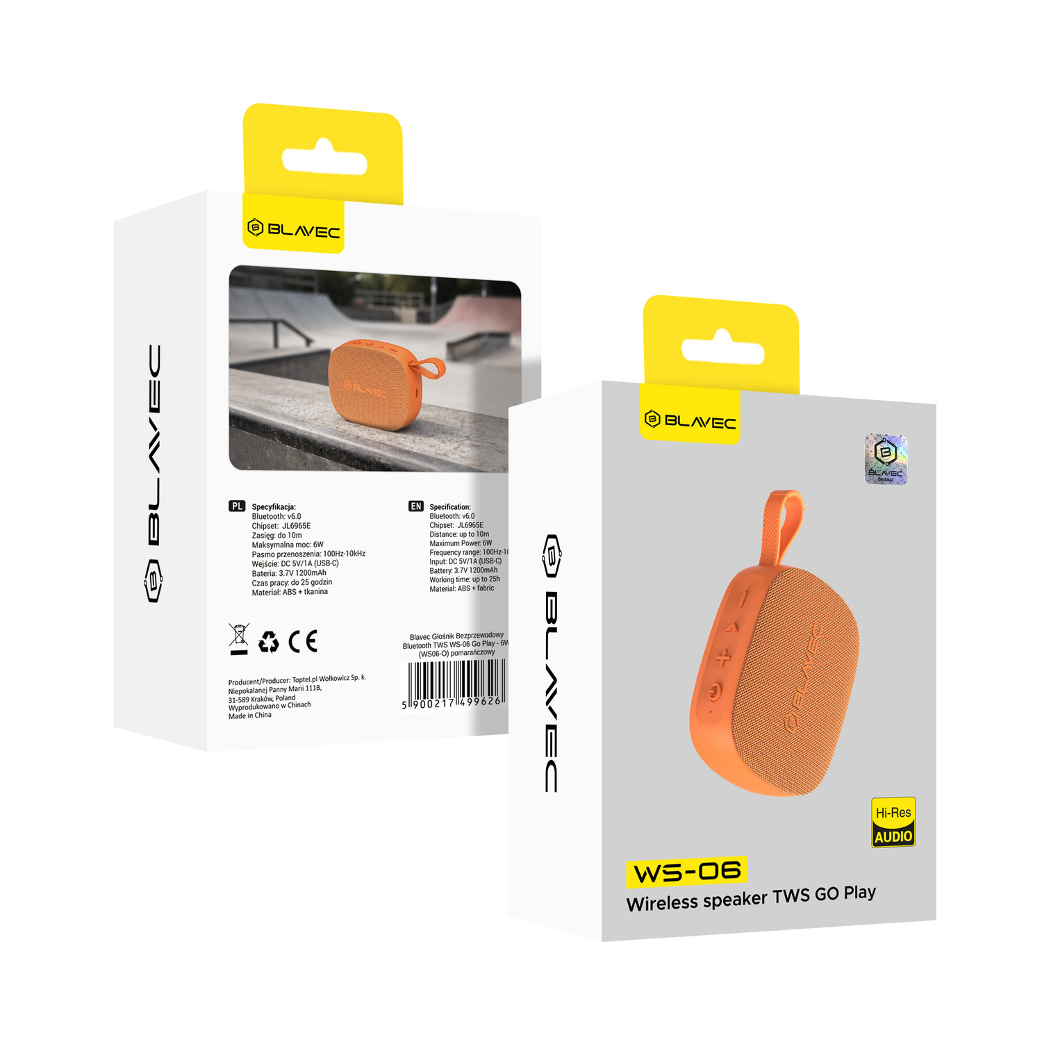 Blavec hordozható Bluetooth hangszóró TWS WS-06 Go Play - 6W (WS06-O) kozmikus narancssárga-13