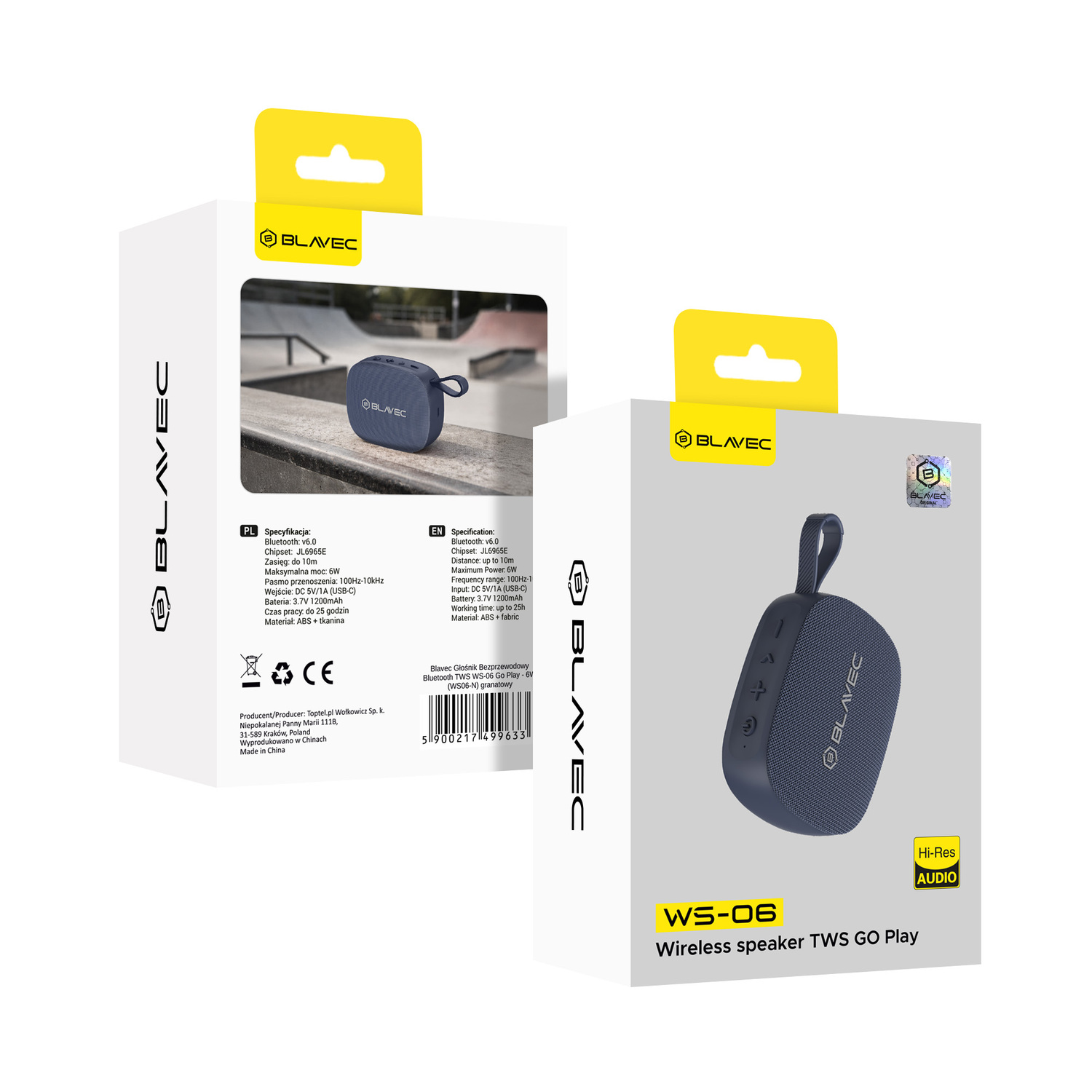 Blavec Hordozható Bluetooth Hangszóró TWS WS-06 Go Play - 6W (WS06-N) tengerészkék-13