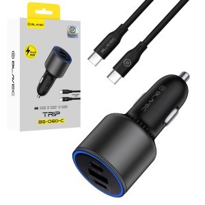 Blavec autós töltő BS-06D-C Trip - USB + 2xType C - QC 3.0 18W PD 65W with Type C to Type C (CCBS06DCQ-U2CB) fekete