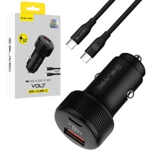 Blavec Autós töltő BS-04B-C Volt - USB + Type C - QC 3.0 18W PD 30W Type C to Type C kábellel (CCBS04BCV-UCB) fekete
