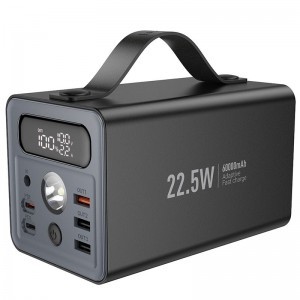 Hoco 60000 mAh QC PD 3A 22,5W DC12V beépített lámpával J138 fekete Powerbank