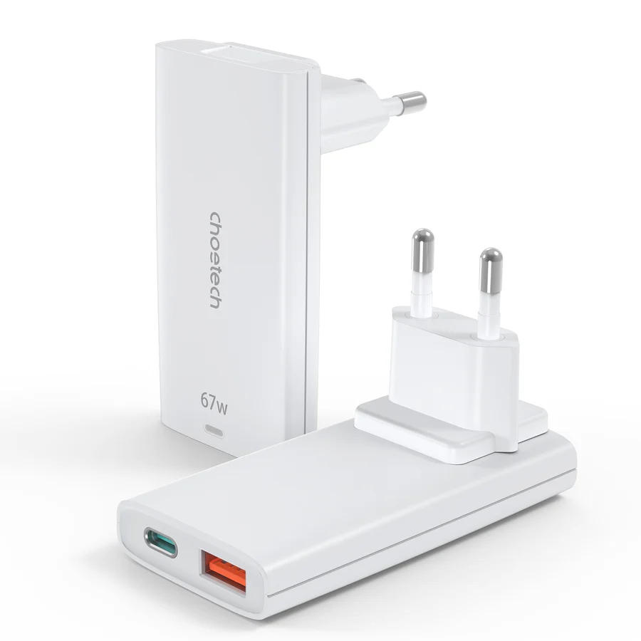Choetech PD6011 65W GaN Ultra USB-C + USB-A fali töltőadapter - Fehér-0