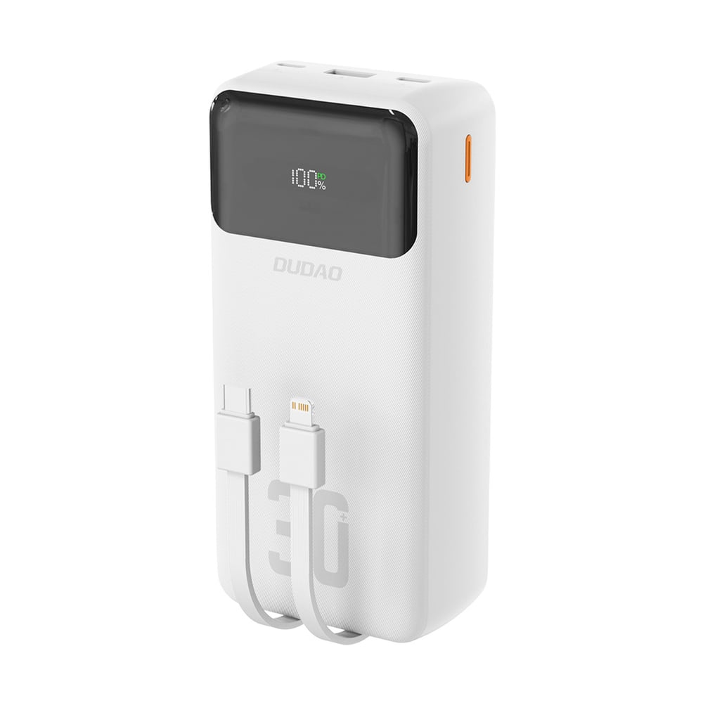 Dudao K15Max 30000mAh PD 22,5 W külső akkumulátor beépített USB-C és Lightning kábelekkel - fehér-0