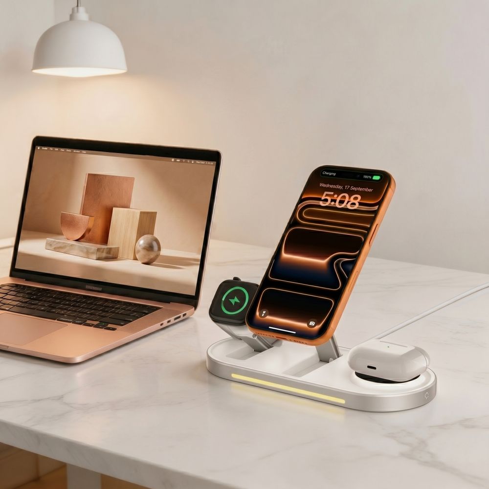Tech-Protect A51 ArcticBoost 3 az 1-ben mágneses MagSafe vezeték nélküli töltő 25W Qi2.2 fehér-1