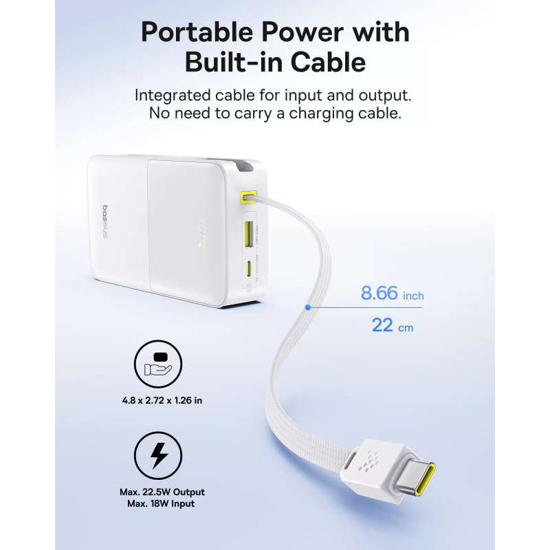 Powerbank Baseus EnerFill Bipow2 Pro, 20000mAh, 22.5W, QC + PD, Fehér E0027700-2