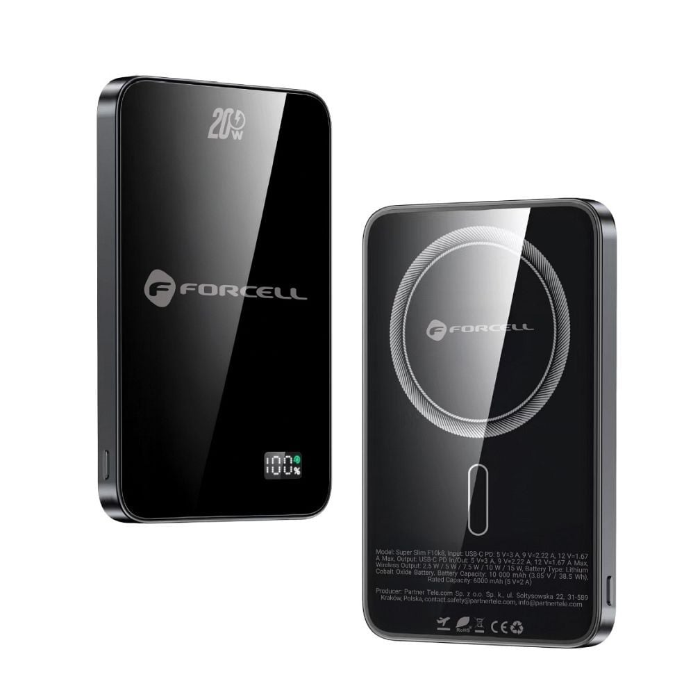 FORCELL F-ENERGY F5K8 Szuper Vékony powerbank MagSafe-kompatibilis PD3.0 QC4.0 15W 5000 mAh fekete-10