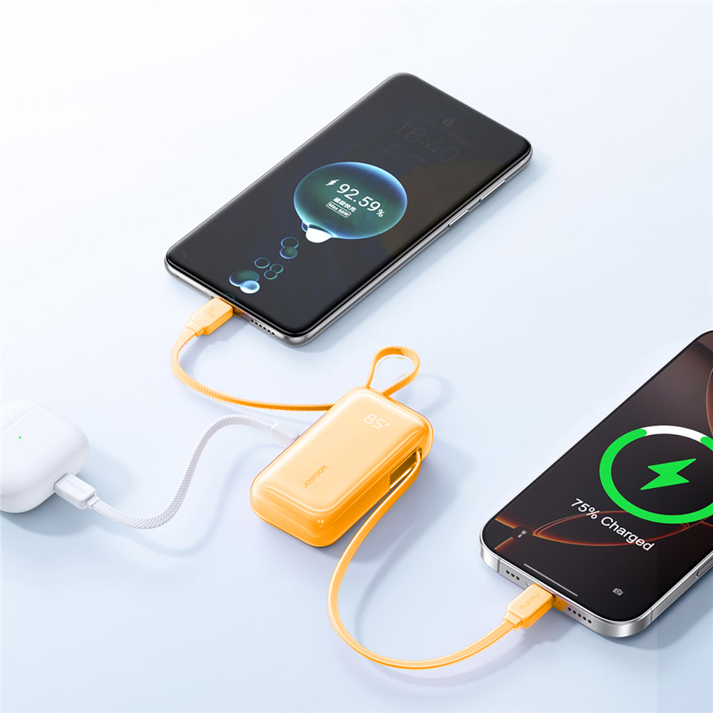 Joyroom JR-PR2 35W 10000mAh Powerbank beépített USB-C és Lightning kábelekkel - Narancs-2
