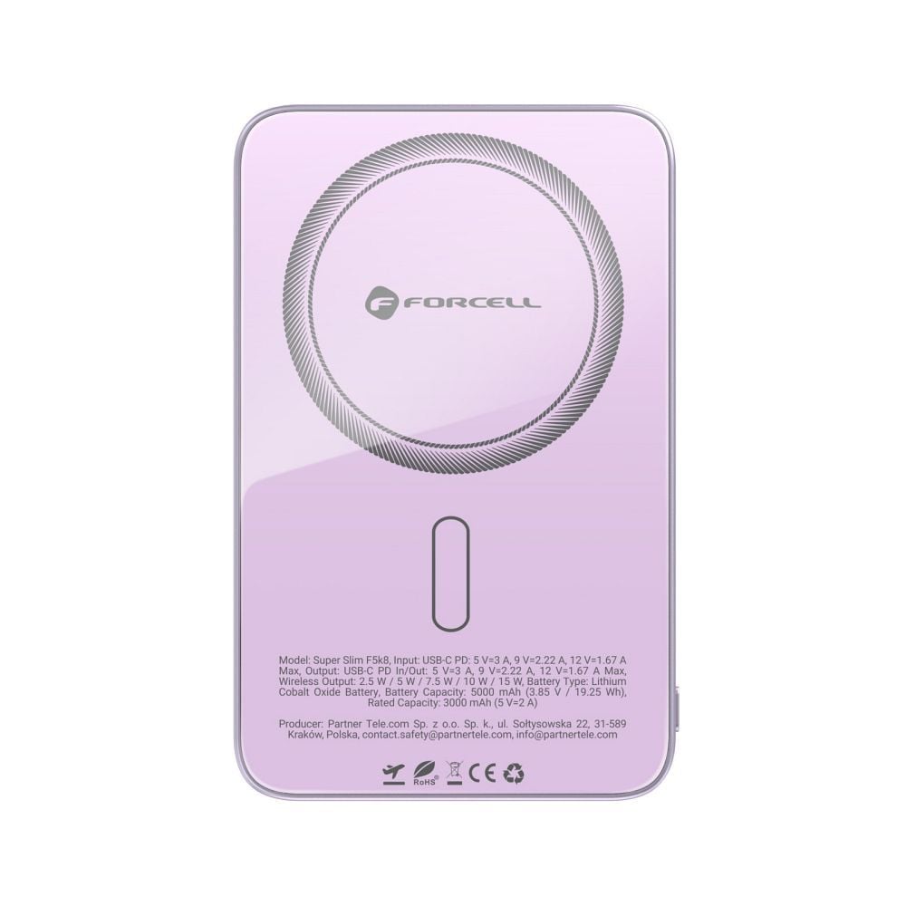 Forcell F-Energy SuperSlim F5K8 QC4.0 PD3.0 15W 5000 mAh lila MagSafe-kompatibilis powerbank-13