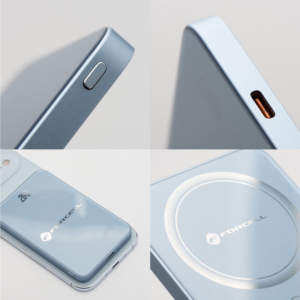 Kék Forcell F-Energy SuperSlim F5K8 MagSafe-kompatibilis powerbank QC4.0 PD3.0 15 W 5000 mAh-4