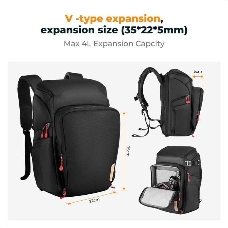 K&F Concept 25L Nature Wander 01 hátizsák (fekete-piros)-2
