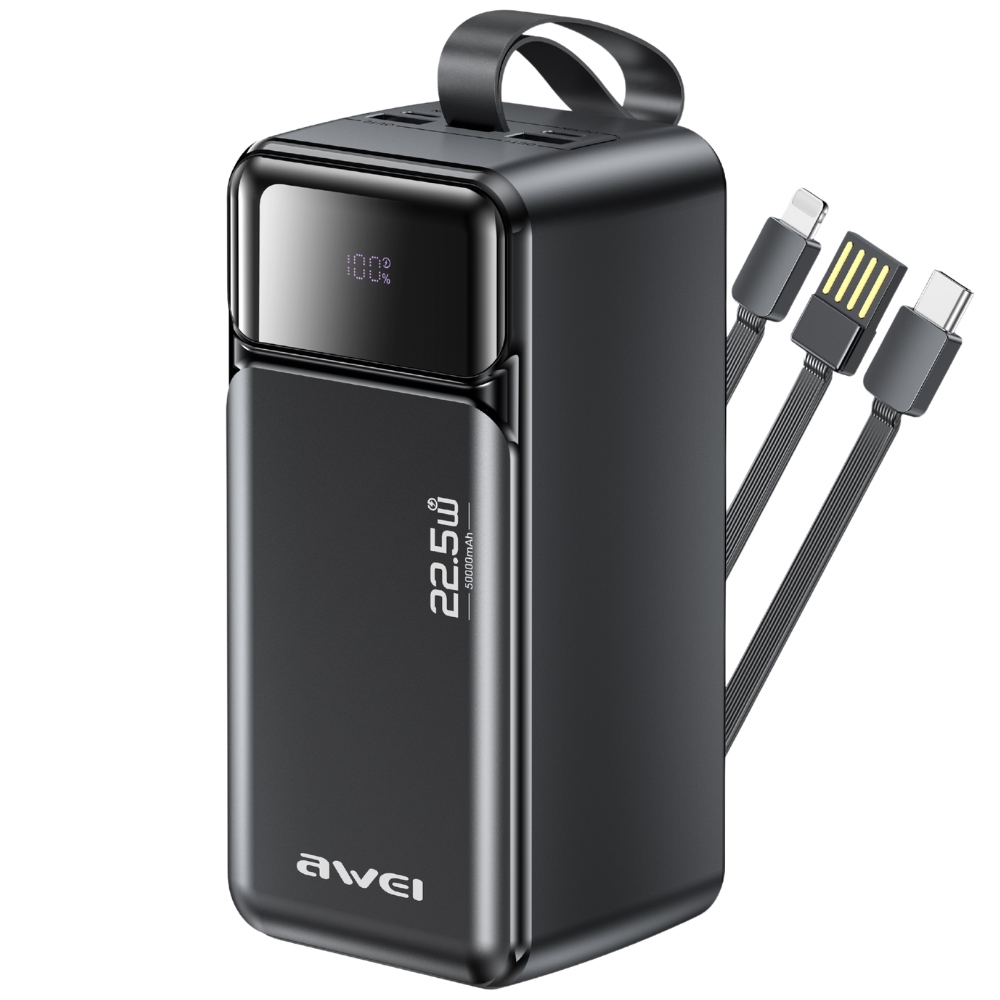 Awei PA-107 50000 mAh 22,5 W PD powerbank, fekete-0