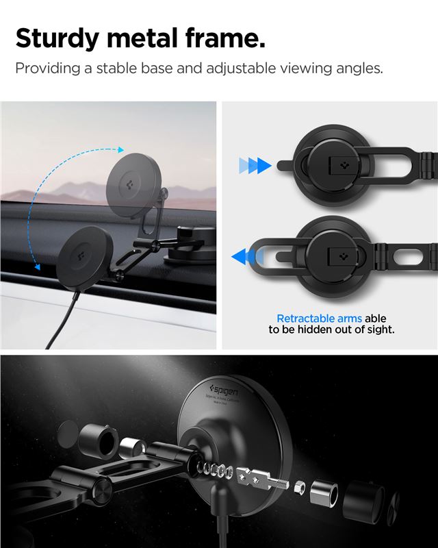 Spigen OneTap Pro 4 MagSafe autós töltő tartó, fekete Qi2-7