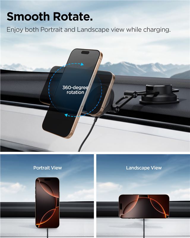 Spigen OneTap Pro 4 MagSafe autós töltő tartó, fekete Qi2-11
