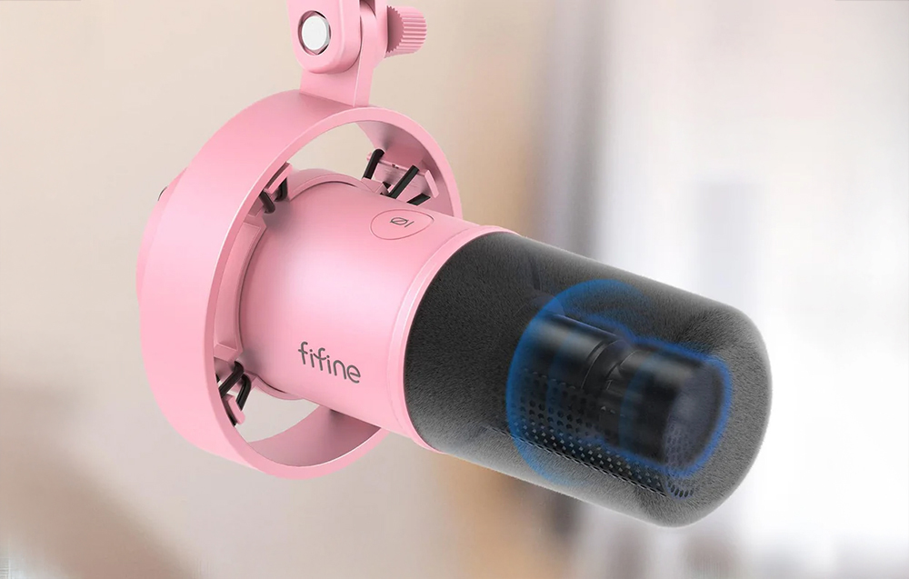 Fifine K688P dinamikus kardioid mikrofon rózsaszín mikrofonkarral-4