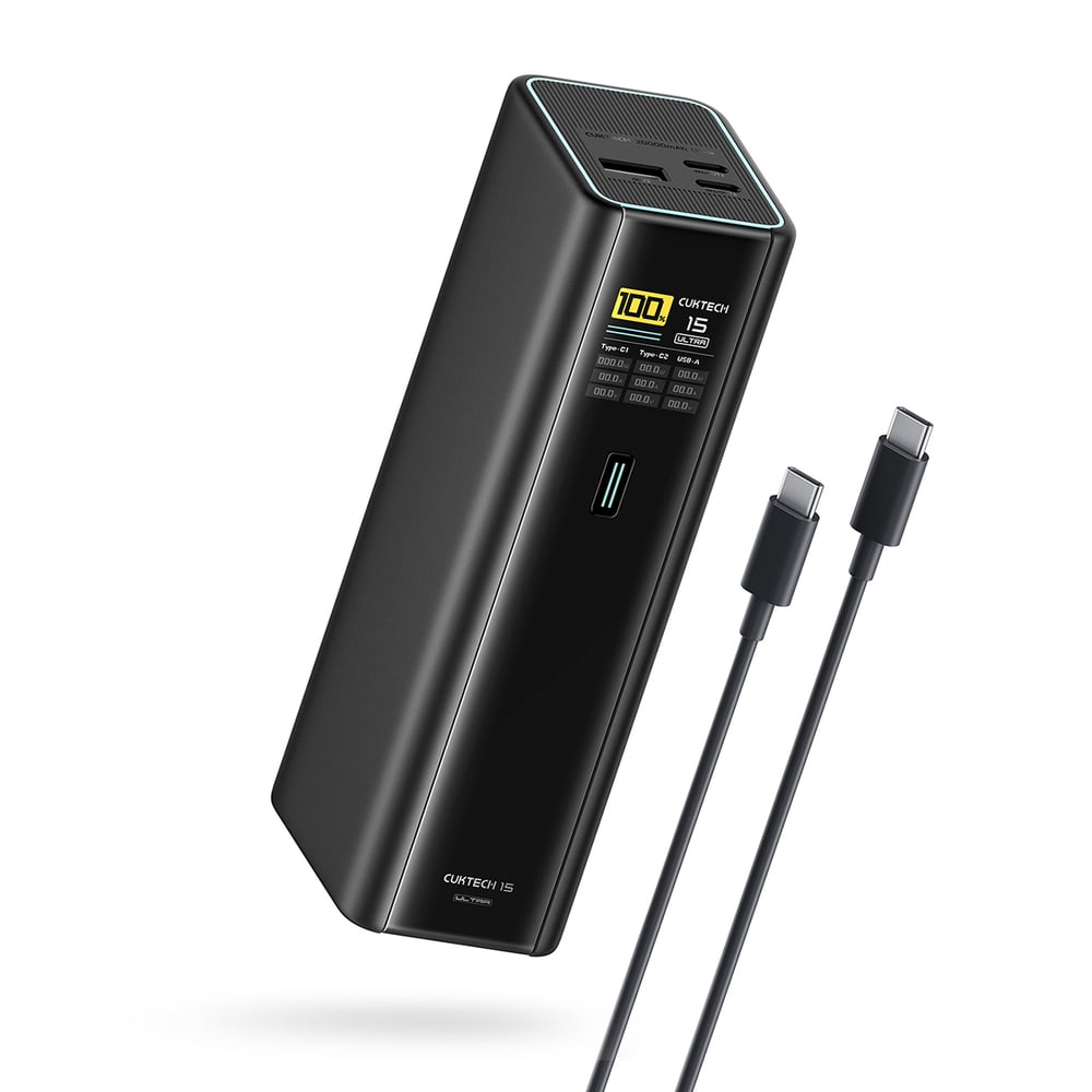 Cuktech PB200U 210 W 20 000 mAh külső akkumulátor TFT-kijelzővel és 240 W-os USB-C kábellel, fekete-0