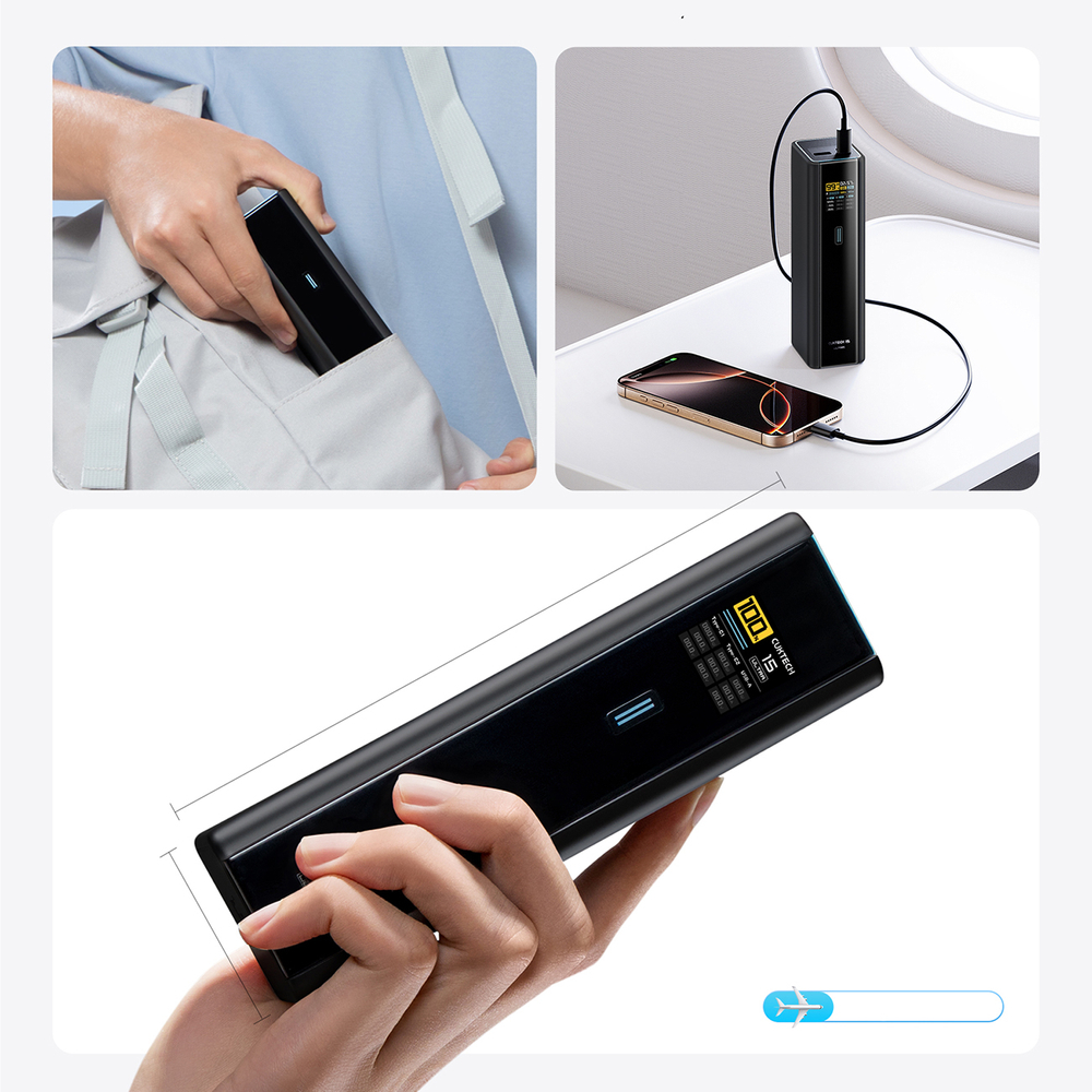 Cuktech PB200U 210 W 20 000 mAh külső akkumulátor TFT-kijelzővel és 240 W-os USB-C kábellel, fekete-6