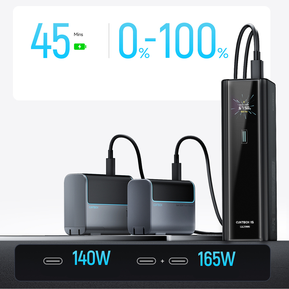 Cuktech PB200U 210 W 20 000 mAh külső akkumulátor TFT-kijelzővel és 240 W-os USB-C kábellel, fekete-7