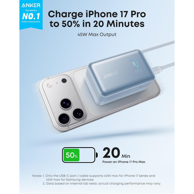 Anker Nano külső akkumulátor 10000 mAh 45 W QC + PD, kék-1