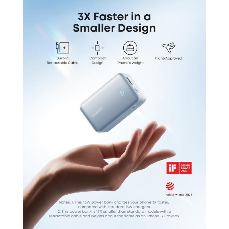 Anker Nano külső akkumulátor 10000 mAh 45 W QC + PD, kék-3