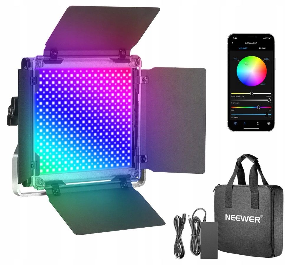 Neewer RGB660 PRO II LED RGB videólámpa fényterelő lapokkal, 50 W, 3200–5600 K-0